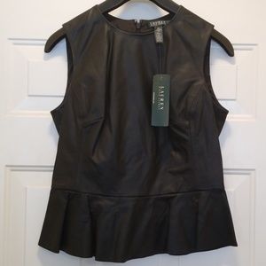 Lauren by Ralph Lauren Black Leather Top